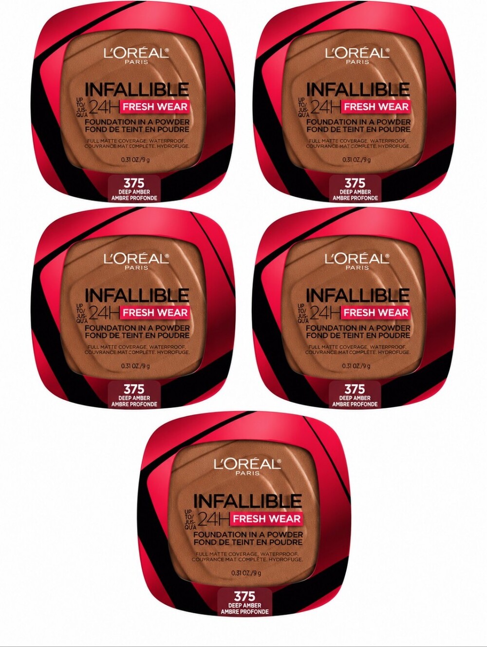 5 x L'Oreal Infallible Fresh Wear Foundation in a Powder, 375 Deep Amber